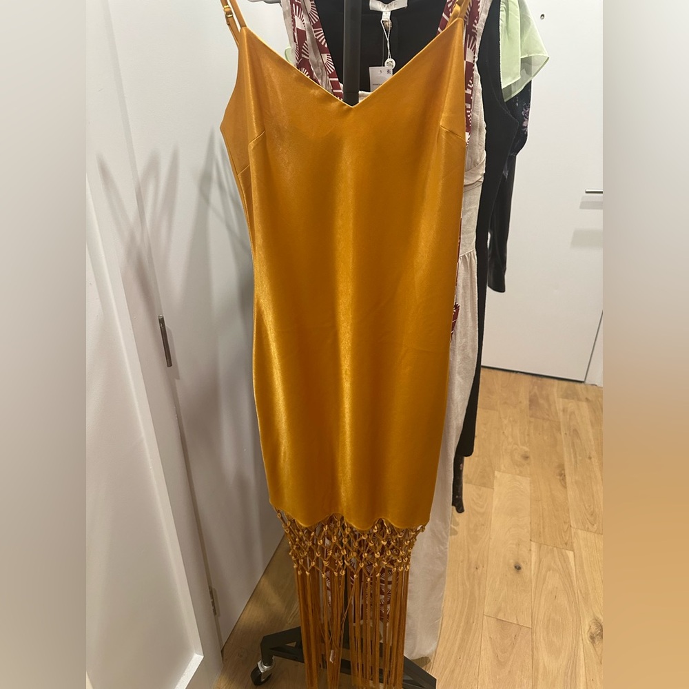Camila Coelho Gold Sheath Mini Dress V-Neck Sleeveless